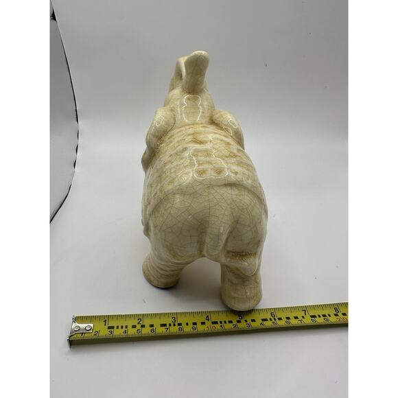 Vintage Crackle Glazed Decorative Asian Elephant Statue Cream 7 Inches - Picture 10 of 10